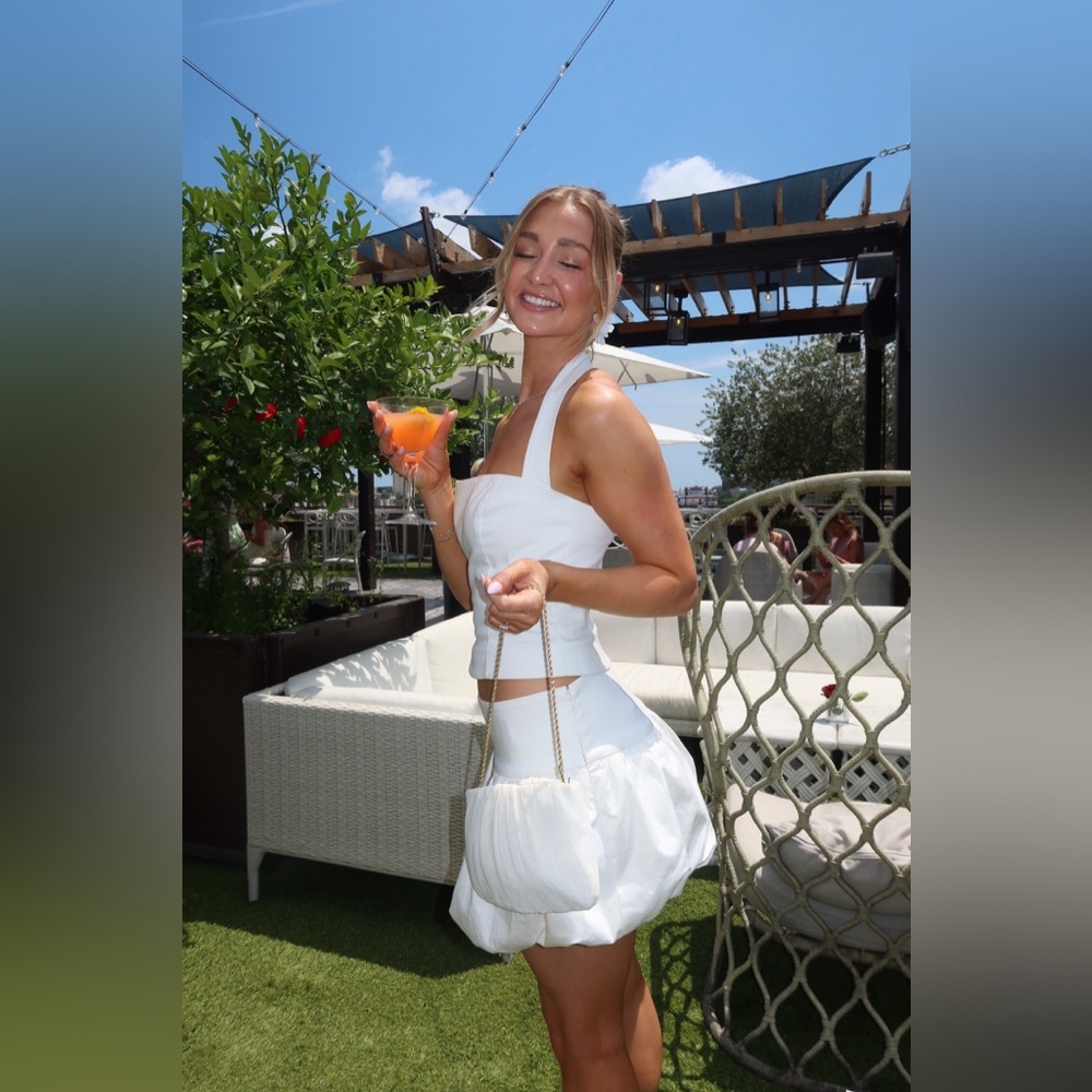 Majorelle Stylish White Halter Top and bubble Skirt Set